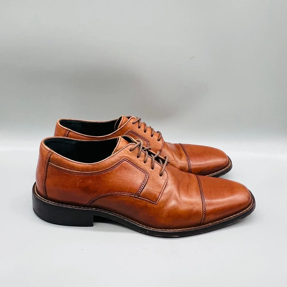 J. Murphy Johnston & Murphy Shoes Mens 8 Brown Leather Cap Toe Lace Up Dress